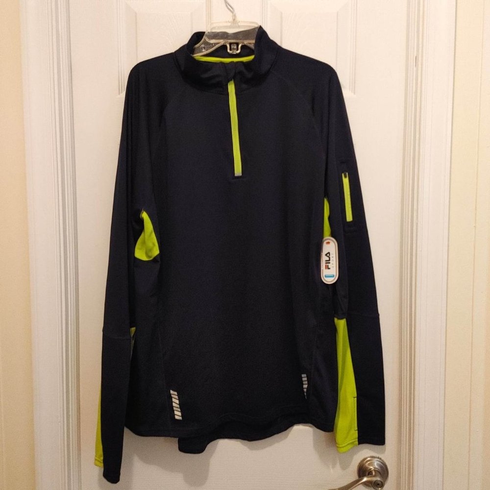 NWT Fila Sport Running Pullover Shirt 1\4 Zip Mens Size XXL Fitted Navy Blue